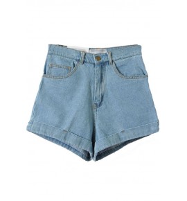 Light Blue Roll-up Denim Shorts