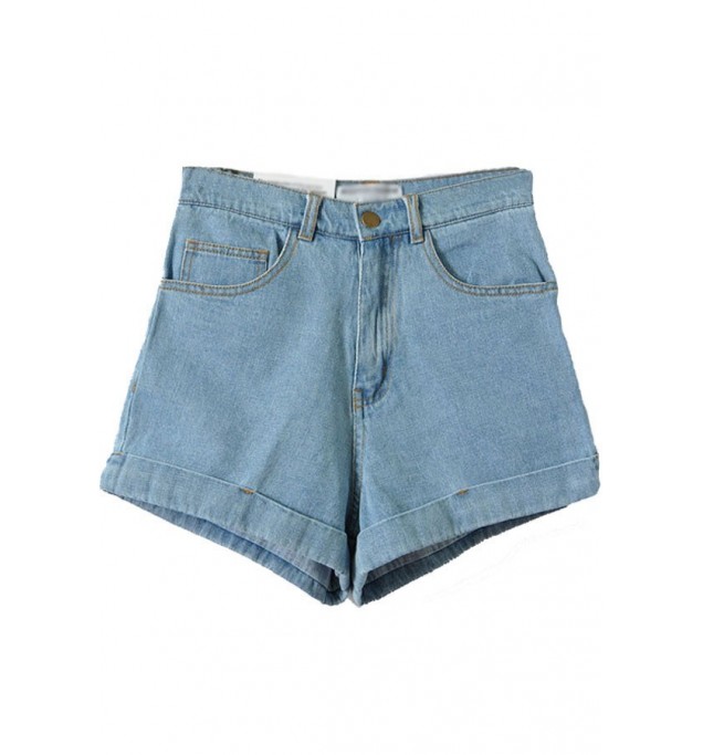 Light Blue Roll-up Denim Shorts