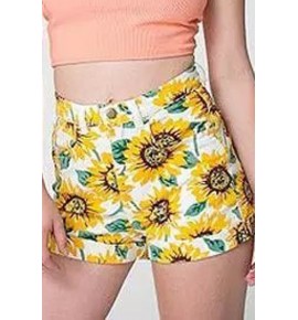 Sunflower Print Casual Denim Shorts