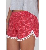 Red Printed Fringe Line Shorts