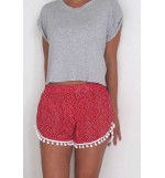 Red Printed Fringe Line Shorts