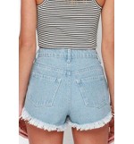 Light Blue Distressed Raw Hem Denim Shorts