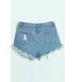 Light Blue Distressed Raw Hem Low Waist Denim Shorts