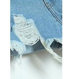 Light Blue Distressed Raw Hem Low Waist Denim Shorts