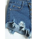 Dark Blue Distressed Raw Hem Low Waist Denim Shorts