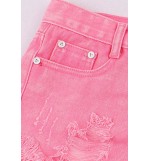 Pink Distressed Raw Hem Low Waist Denim Shorts