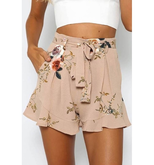 Floral Pattern Side Pocket Casual Shorts