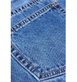 Blue Floral Embroidery Acid Wash Raw Hem Slit Denim Shorts
