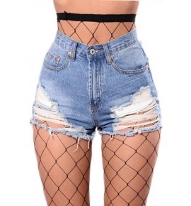 Light Blue Shredded Distressed Acid Wash Denim Shorts