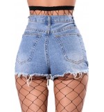 Light Blue Shredded Distressed Acid Wash Denim Shorts