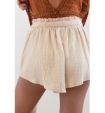 Beige Elastic Waist Wide Leg Casual Shorts