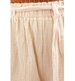 Beige Elastic Waist Wide Leg Casual Shorts