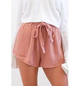 Pink Elastic Waist Wide Leg Casual Shorts