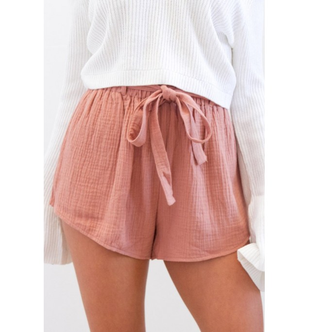 Pink Elastic Waist Wide Leg Casual Shorts