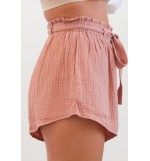 Pink Elastic Waist Wide Leg Casual Shorts