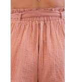 Pink Elastic Waist Wide Leg Casual Shorts