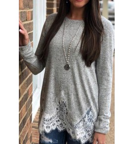 Light-gray Lace Splicing Casual Blouse