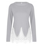 Light-gray Lace Splicing Casual Blouse