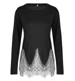 Black Lace Splicing Casual Blouse