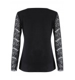 Black Lace Splicing V Neck Sheer Casual Top