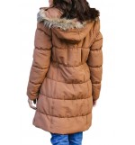 Light-brown Faux Fur Hooded Zipper Up Casual Thicken Coat