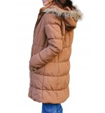 Light-brown Faux Fur Hooded Zipper Up Casual Thicken Coat