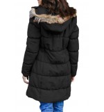 Black Faux Fur Hooded Zipper Up Casual Thicken Coat