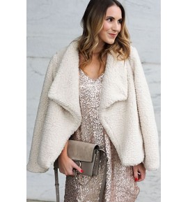 White Faux Fur Open Front Casual Coat