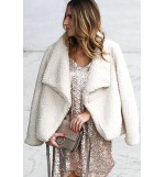 White Faux Fur Open Front Casual Coat