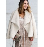 White Faux Fur Open Front Casual Coat