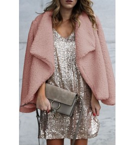 Pink Faux Fur Open Front Casual Coat