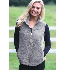 Gray Faux Fur Zipper Pocket Casual Vest