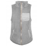 Gray Faux Fur Zipper Pocket Casual Vest