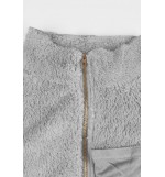 Gray Faux Fur Zipper Pocket Casual Vest