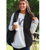 Black Faux Fur Zipper Pocket Casual Vest