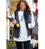 Black Faux Fur Zipper Pocket Casual Vest