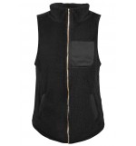 Black Faux Fur Zipper Pocket Casual Vest