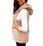 Khaki Faux Fur Open Front Casual Vest