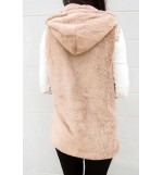 Khaki Faux Fur Open Front Casual Vest