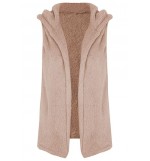 Khaki Faux Fur Open Front Casual Vest