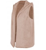 Khaki Faux Fur Open Front Casual Vest