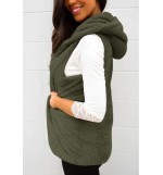 Green Faux Fur Open Front Casual Vest