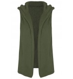 Green Faux Fur Open Front Casual Vest