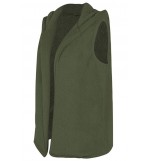 Green Faux Fur Open Front Casual Vest