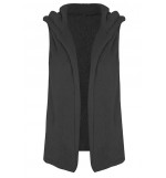 Black Faux Fur Open Front Casual Vest