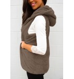 Brown Faux Fur Open Front Casual Vest