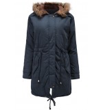 Drawstring Pocket Faux Fur Trim Hoodied Casual Long Coat