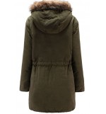 Drawstring Pocket Faux Fur Trim Hoodied Casual Long Coat