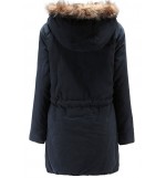 Drawstring Pocket Faux Fur Trim Hoodied Casual Long Coat