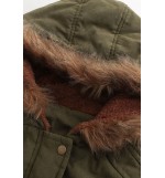 Drawstring Pocket Faux Fur Trim Hoodied Casual Long Coat